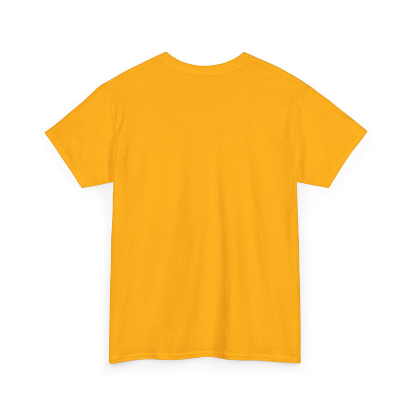 Plain yellow short sleeve cotton t-shirt laid flat on white background