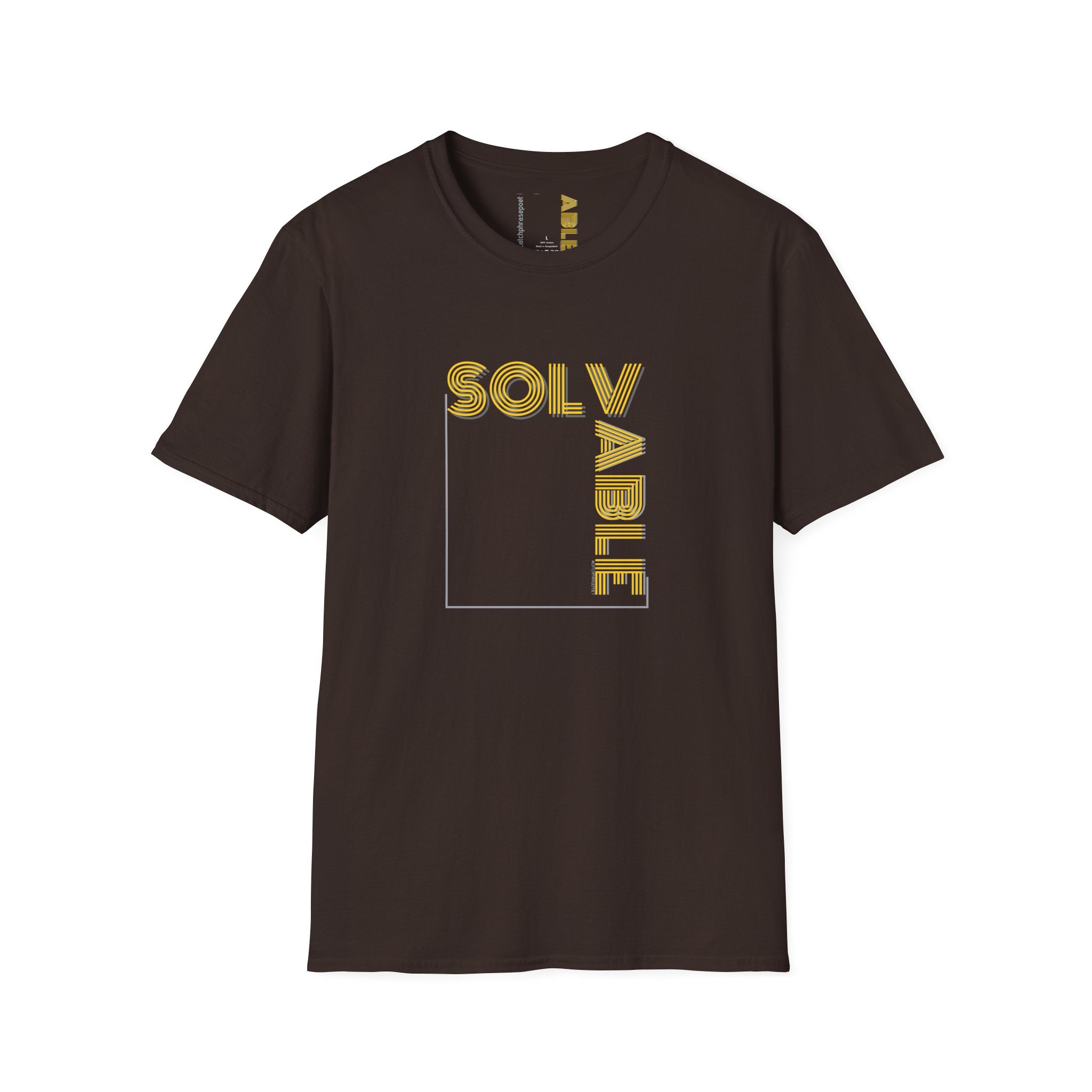 Solvable Graphic T-Shirt — Gold Text Puzzle Design