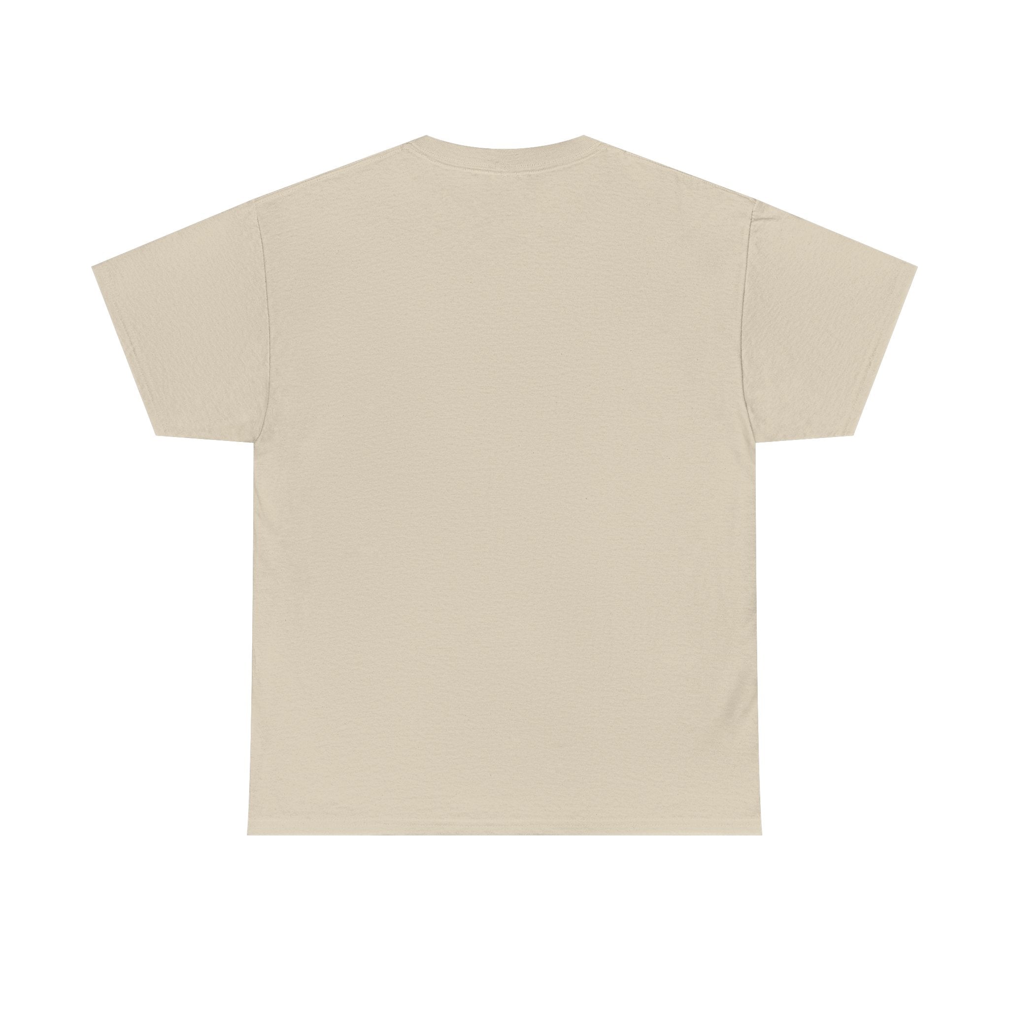 Back view of plain beige unisex short sleeve t-shirt on white background