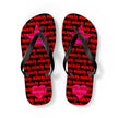 Flip-flops with 'be mine' text and heart designs on a white background