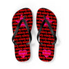 Flip-flops with 'be mine' text and heart designs on a white background