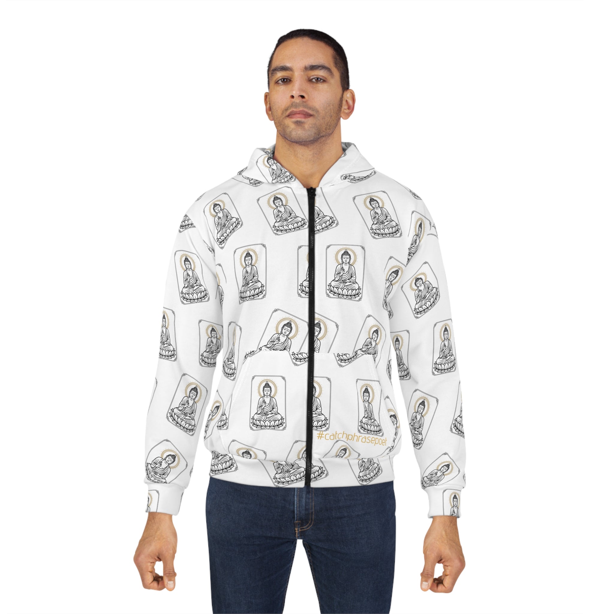 Buddha Pattern Zip Hoodie — Spiritual Streetwear