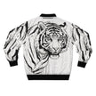 Tiger bomber jacket worn as a statement streetwear layering piece — Catch Phrase Poet