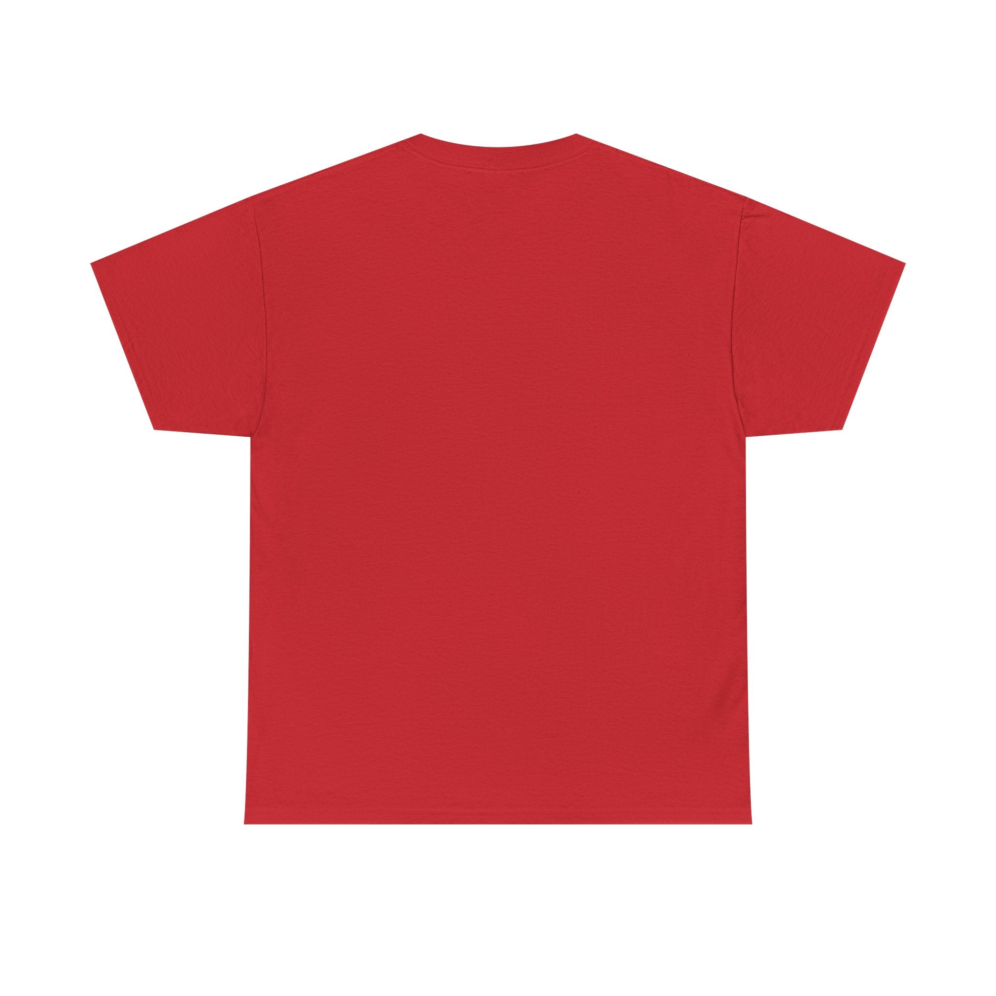 Plain red short sleeve unisex t-shirt, back view, minimalist design