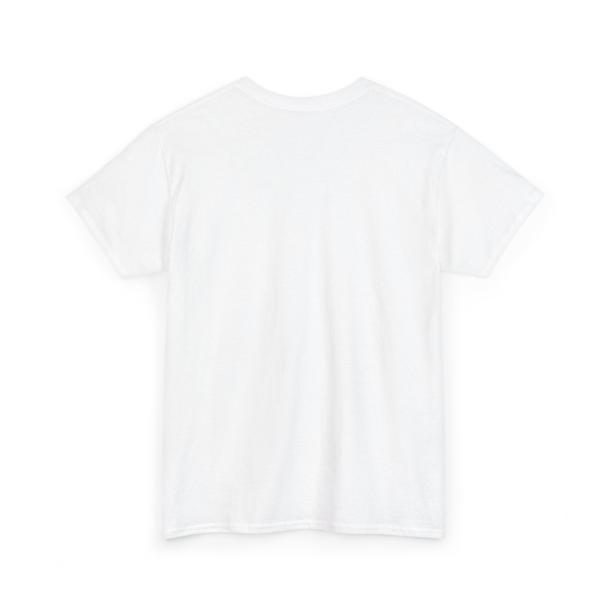 Plain white short sleeve unisex t-shirt, back view, on white background