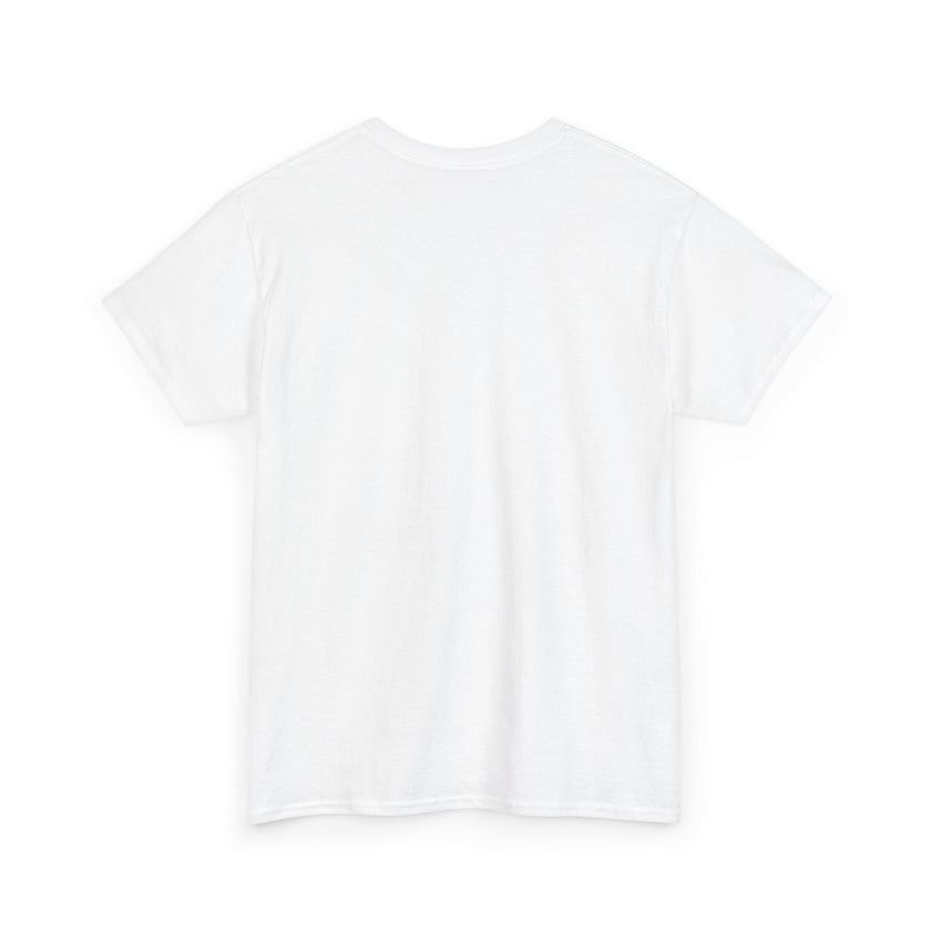 Plain white short sleeve unisex t-shirt, back view, on white background