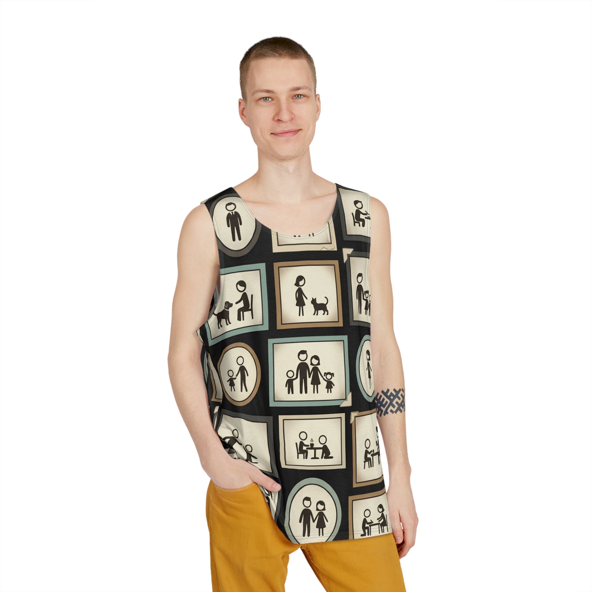 Men's Tank Top — Vintage Family Stick Figure Collage All-Over Print