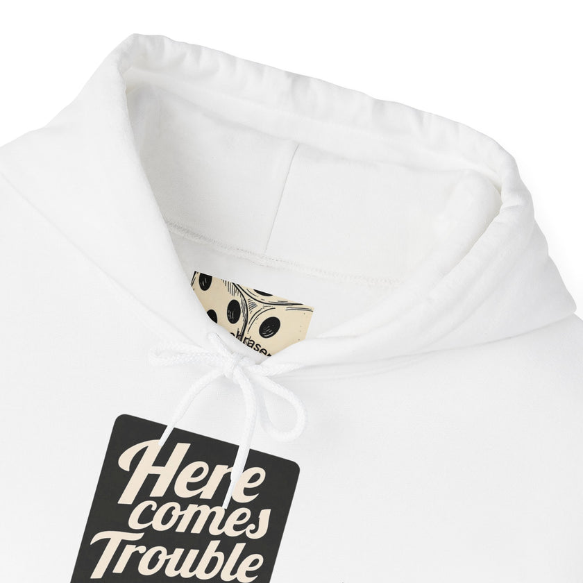 Here Comes Trouble Hoodie — Vintage Dice Graphic Pullover