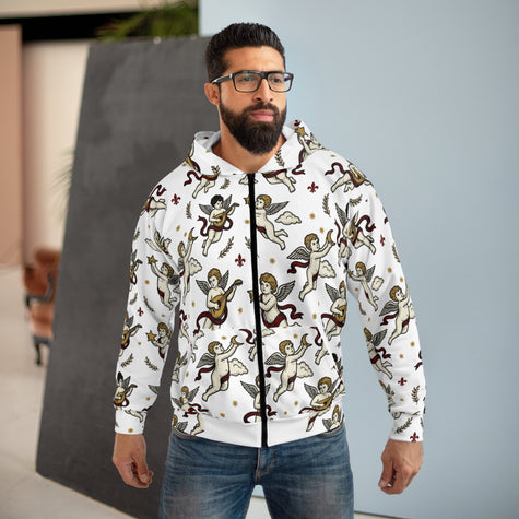 Cherub Pattern All-Over Print Zip Hoodie | Angel Graphic Streetwear
