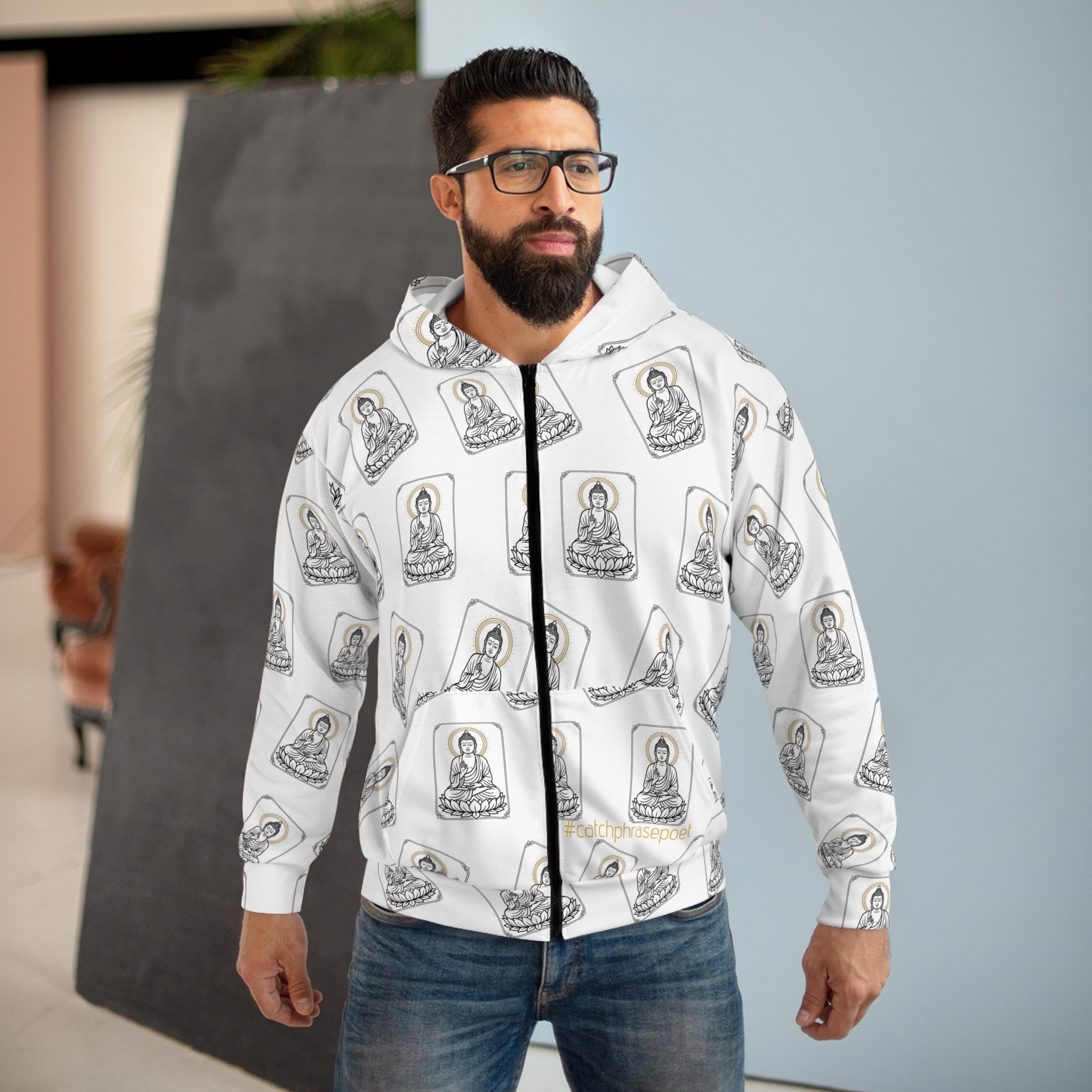 Buddha Pattern Zip Hoodie — Spiritual Streetwear