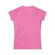 Pink women's short sleeve t-shirt, back view, small graphic below collar