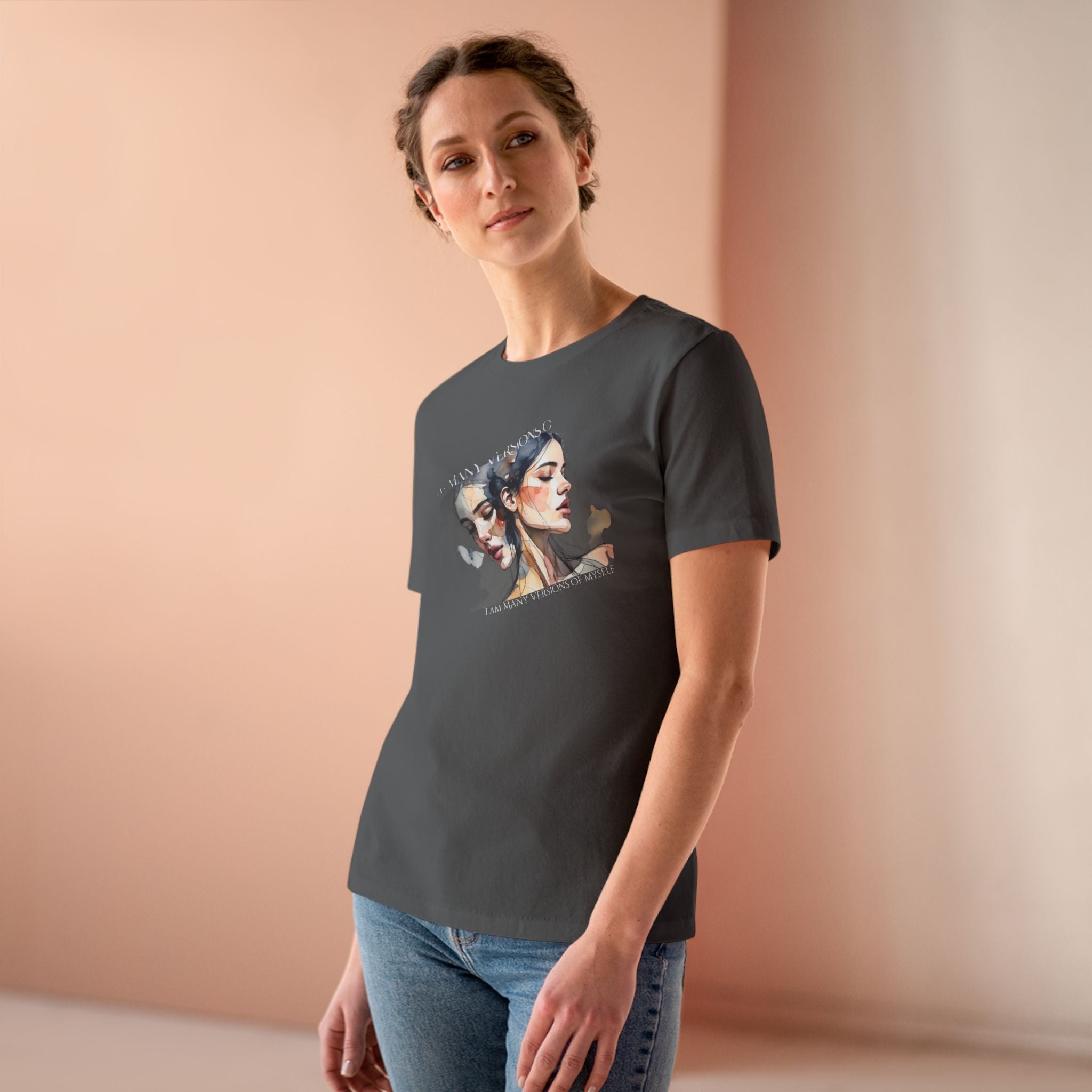 Women's Portrait Art Tee — Watercolor Dual-Face Graphic Cotton Shirt 