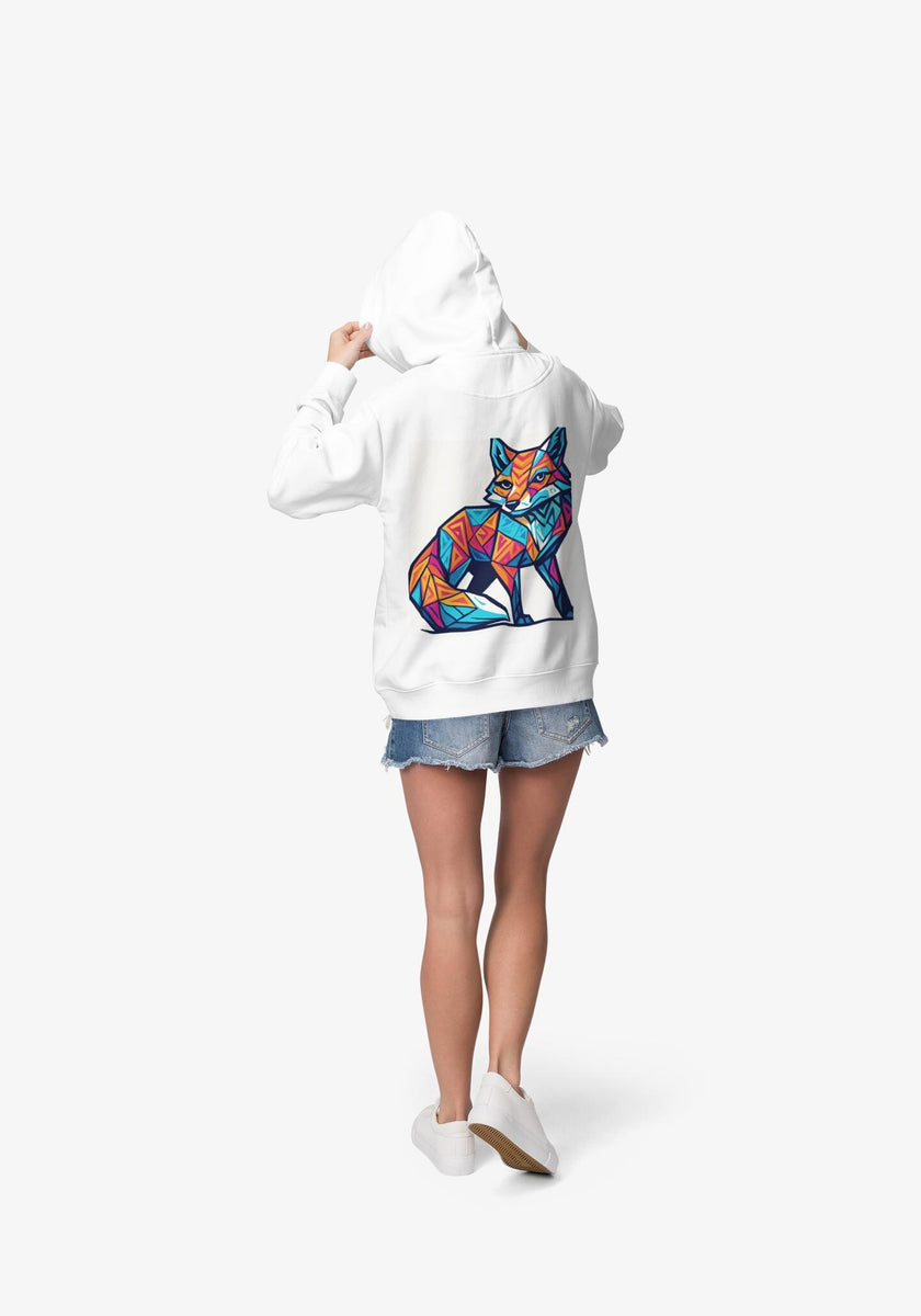 Colorful Fox Art Unisex Hoodie, Graphic Long Sleeve Tee