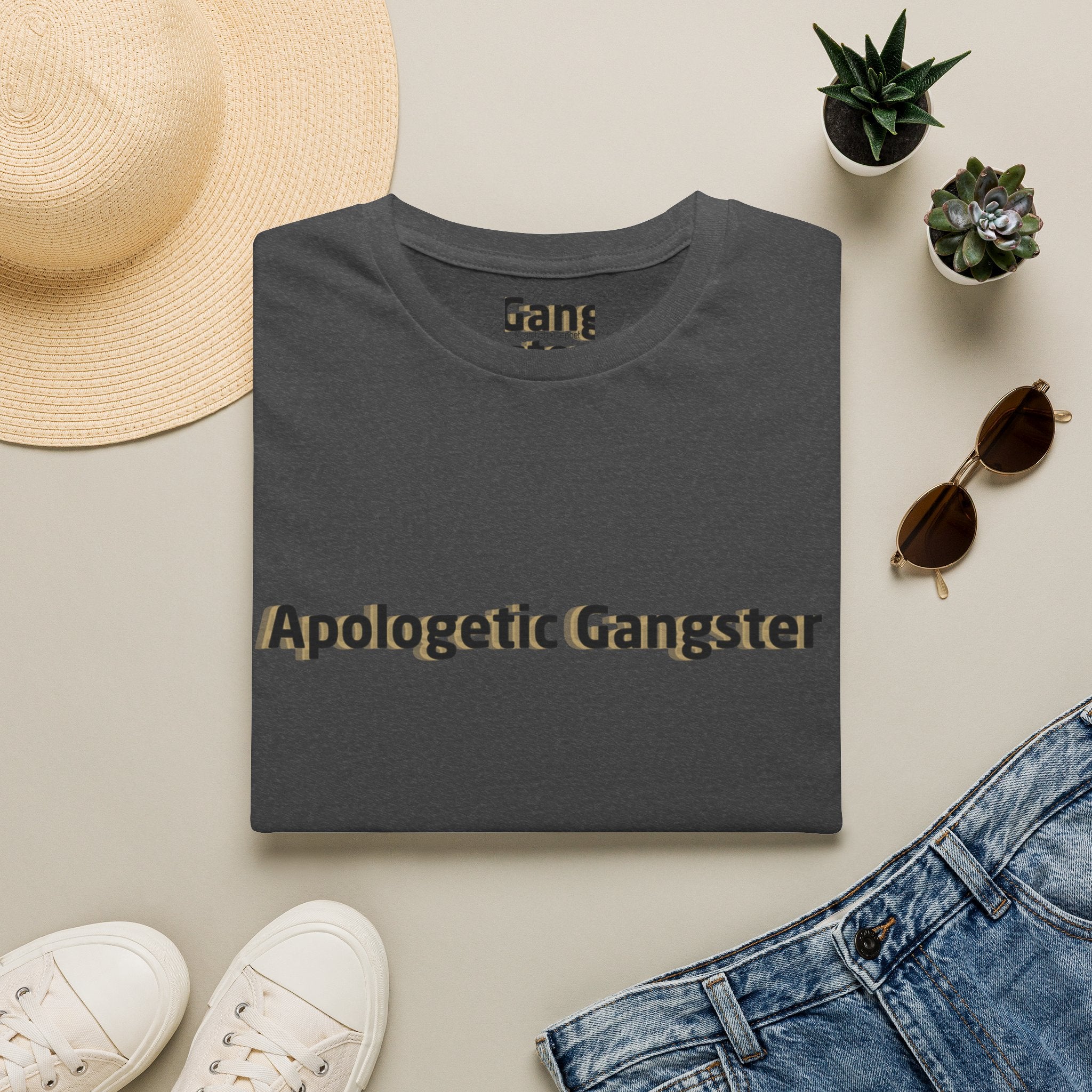 Apologetic Gangster T-Shirt | Text Graphic Tee, Grey Cotton