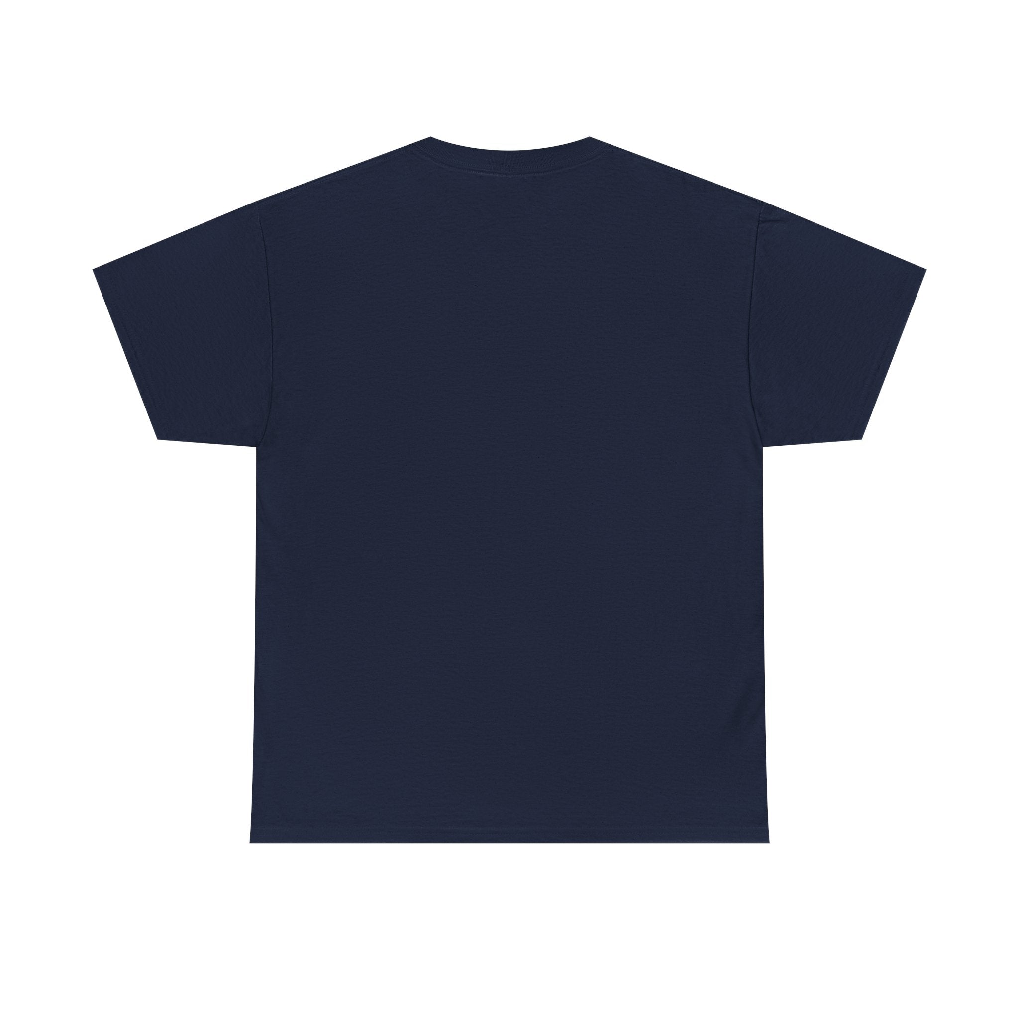 Plain navy blue short sleeve t-shirt, back view, minimal casual clothing