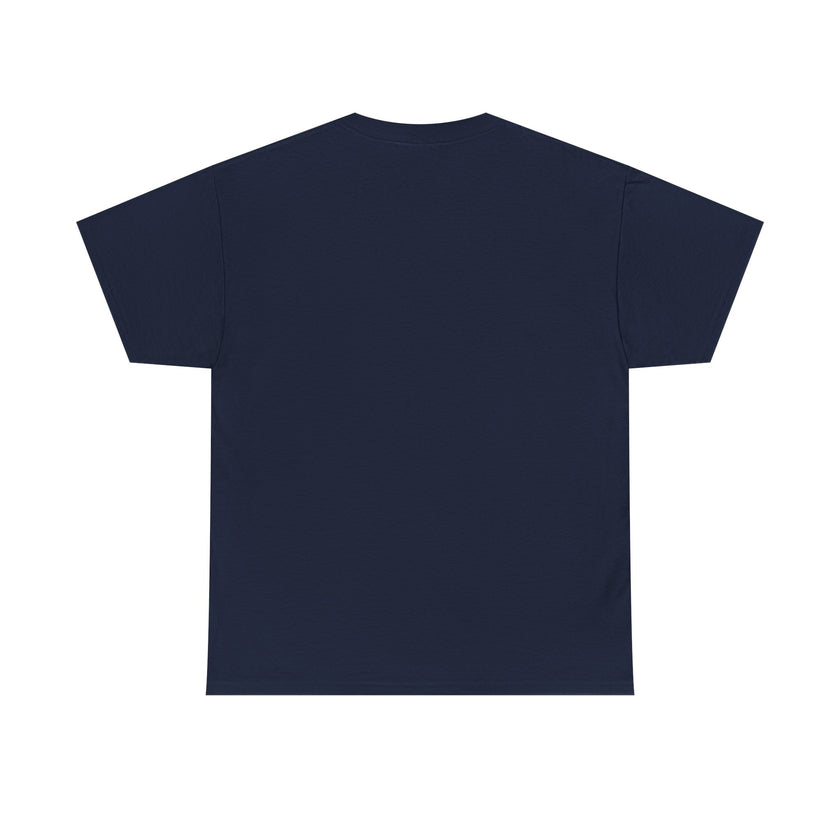 Plain navy blue short sleeve t-shirt, back view, minimal casual clothing