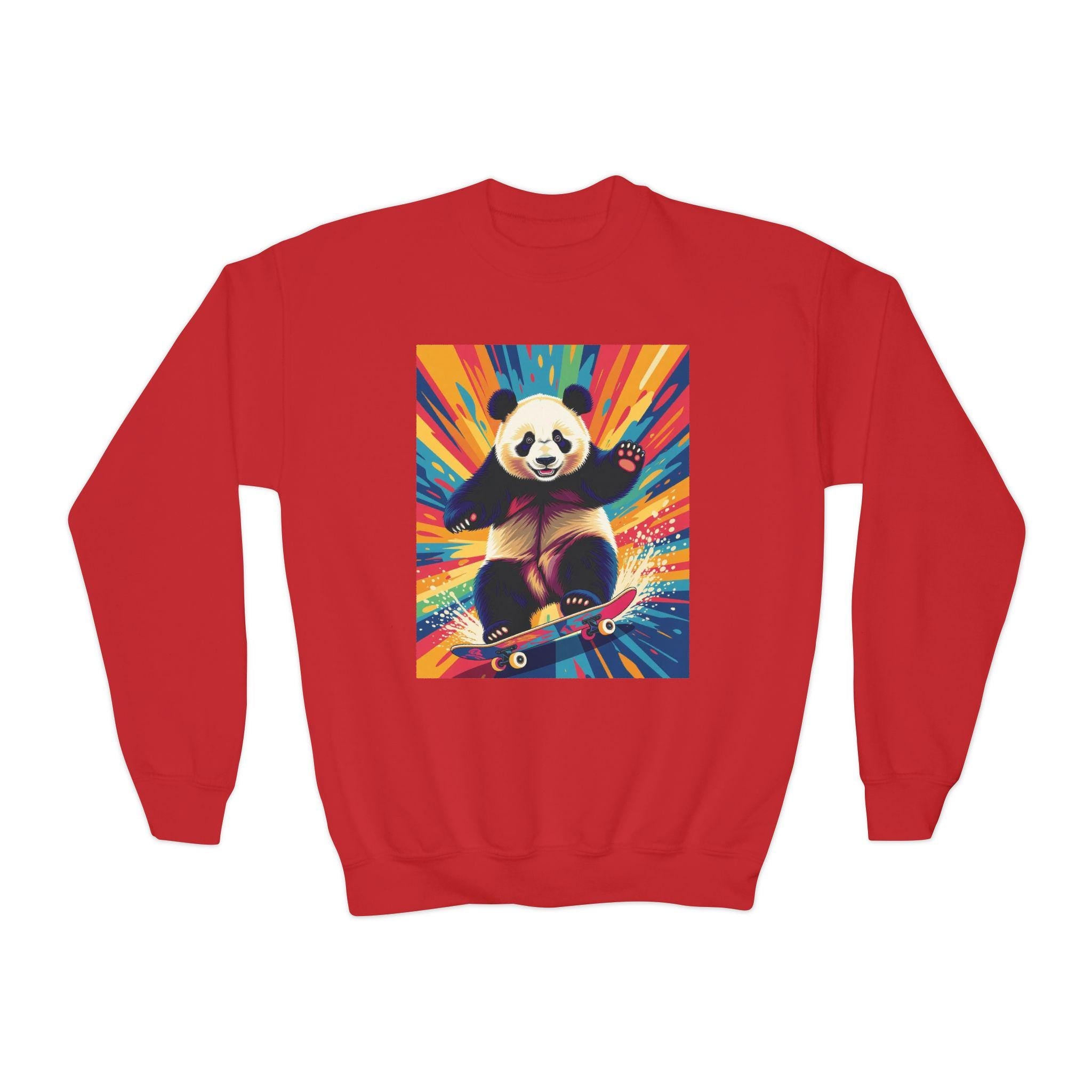 Skateboarding Panda Youth Sweatshirt: Colorful Kids Crewneck