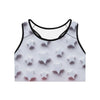 White sports bra with 3D star pattern and black trim, creative activewear top
