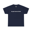 Navy blue t-shirt with 'de-part-men-tal-ized' printed in bold white text on the front.