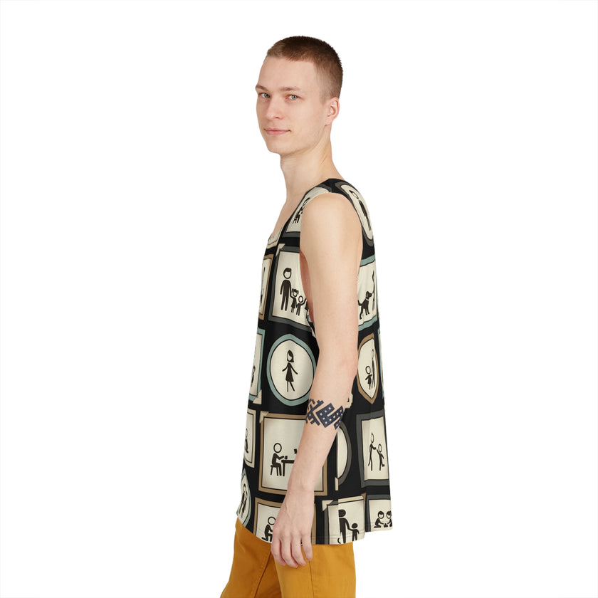 Men's Tank Top — Vintage Family Stick Figure Collage All-Over Print