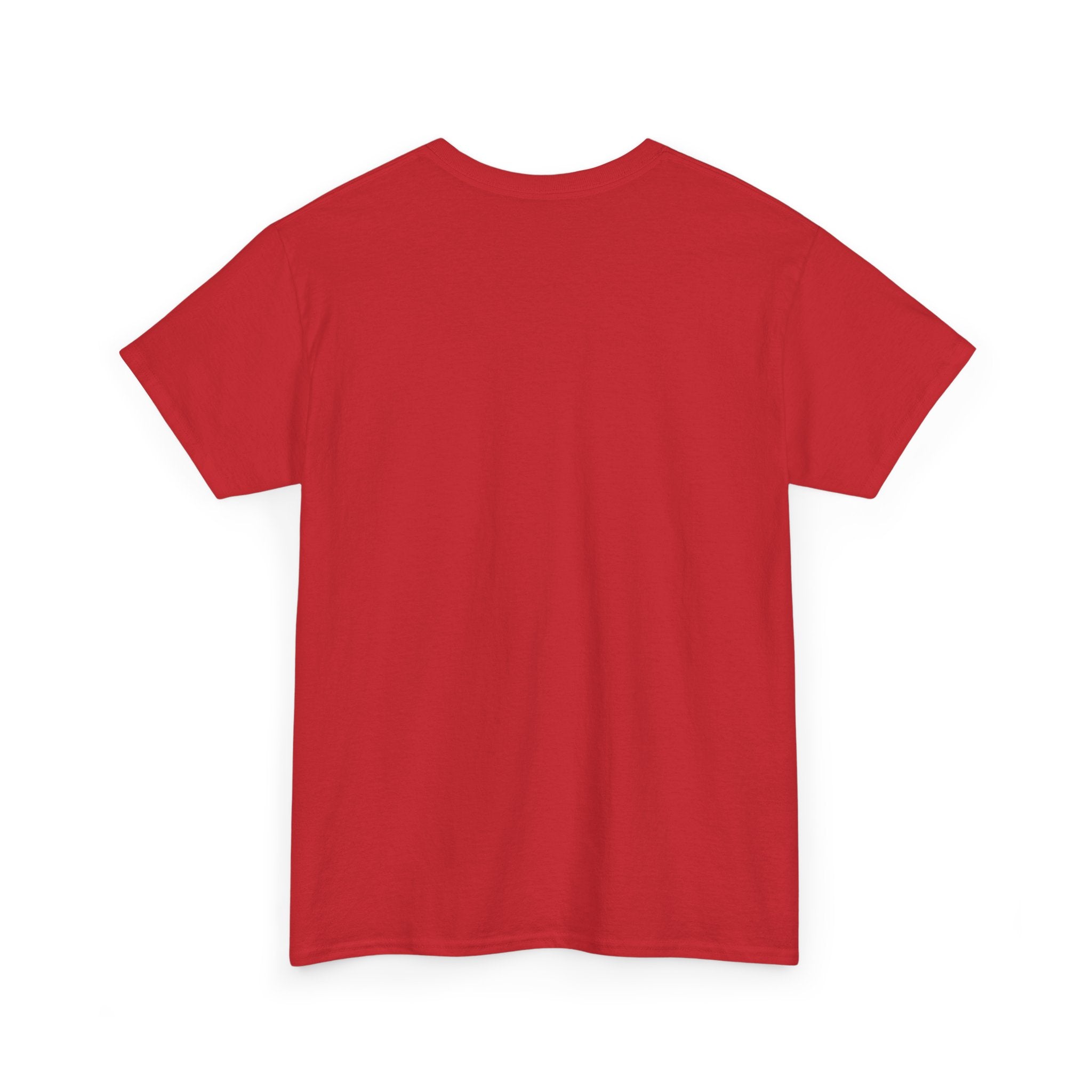 Plain red short sleeve cotton t-shirt, back view, minimalist clothing style
