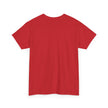 Plain red short sleeve cotton t-shirt, back view, minimalist clothing style