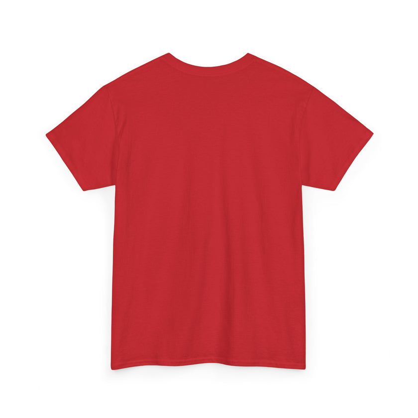 Plain red short sleeve cotton t-shirt, back view, minimalist clothing style
