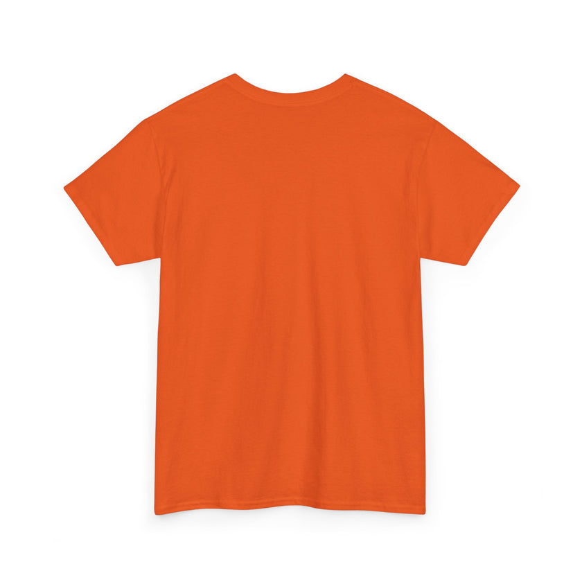 Back view of a plain orange short sleeve cotton t-shirt on a white background
