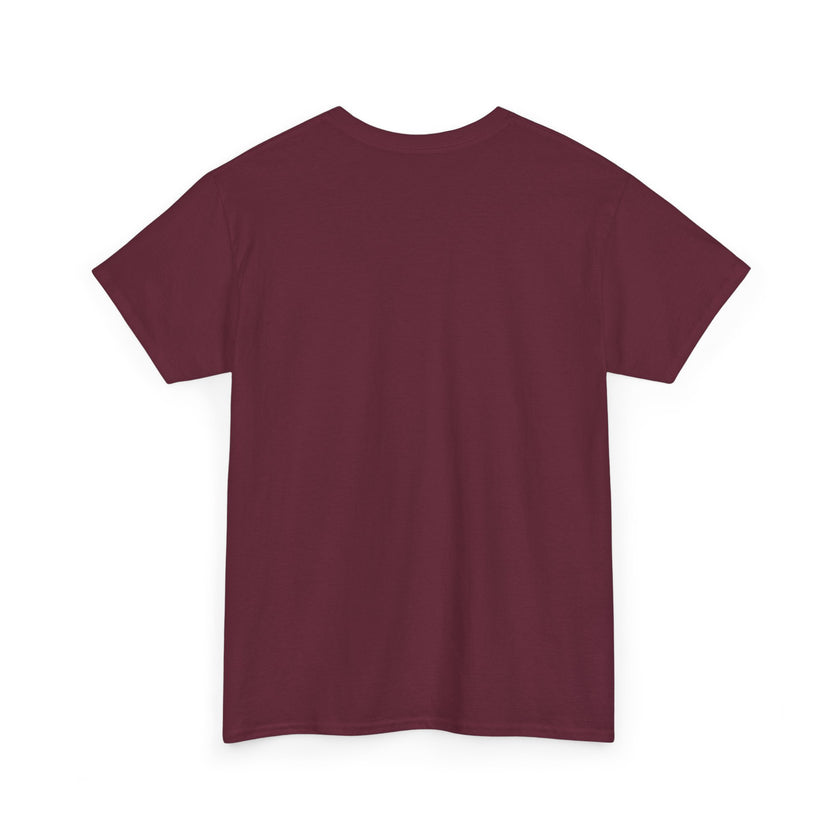 Back view of plain maroon short sleeve t-shirt on white background