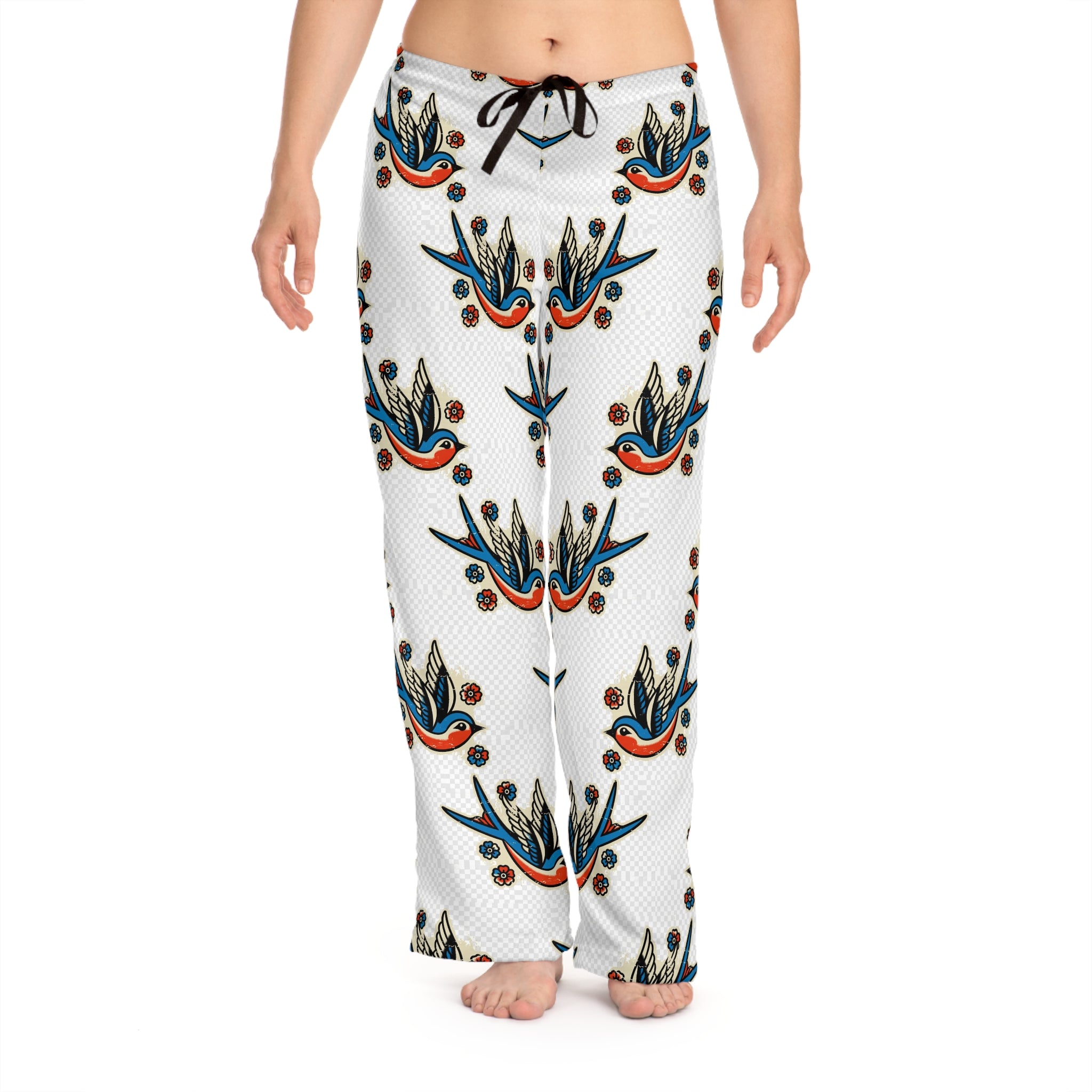Vintage Swallow Pattern Pajama Pants — Women's Cozy Lounge Sleepwear