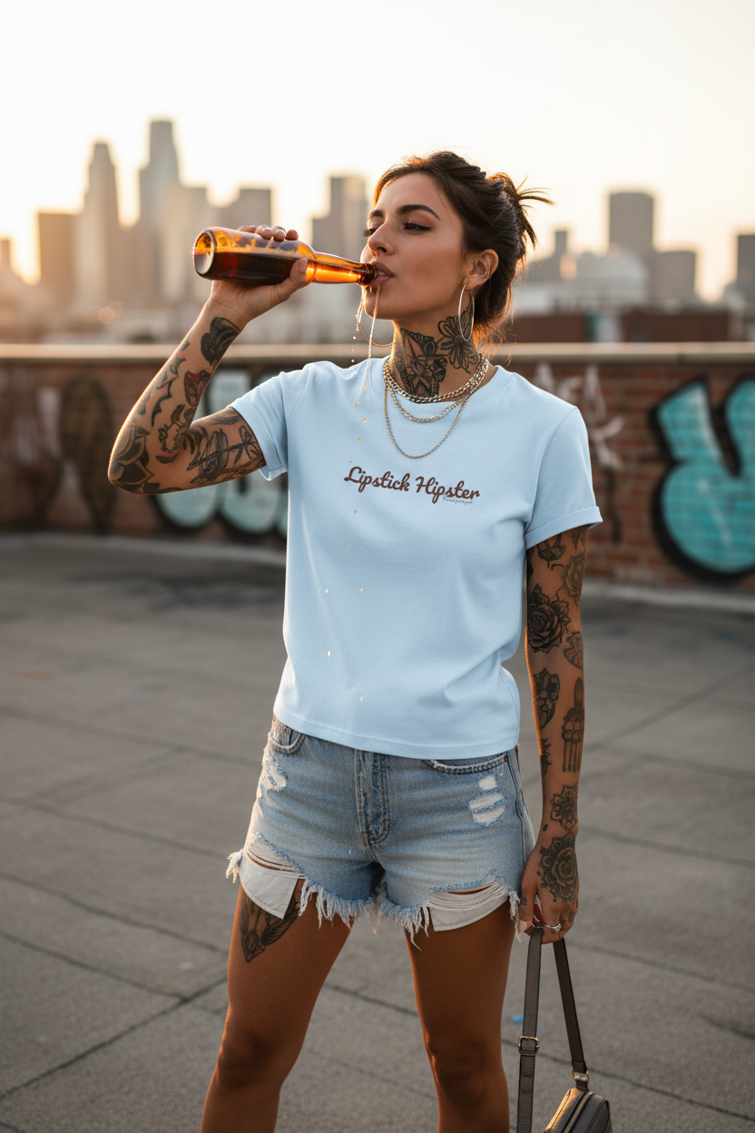 Lipstick Hipster Bodycon Crewneck T-Shirt
