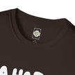 Close-up of black cotton t-shirt collar with Catch Phrase Poet label, size L