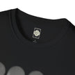 Black crew neck T-shirt with Catch Phrase Poet label and subtle circular graphic detail