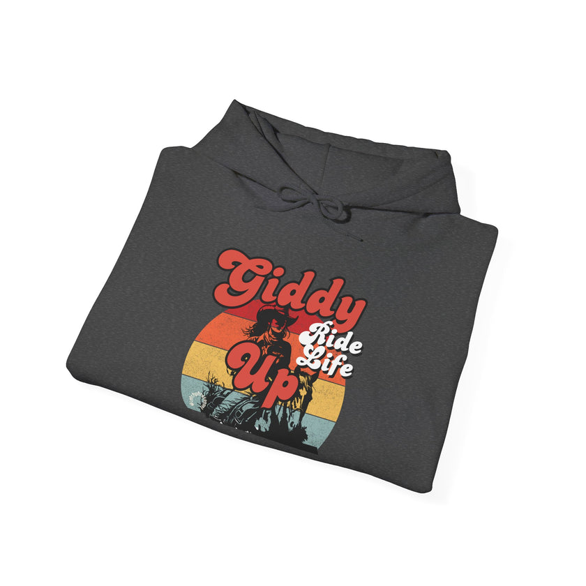 Giddy Up Retro Sunset Cowboy Hoodie | Ride Life Western Graphic