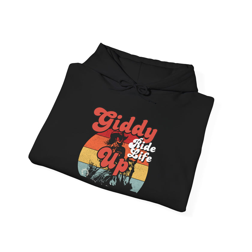 Giddy Up Retro Sunset Cowboy Hoodie | Ride Life Western Graphic
