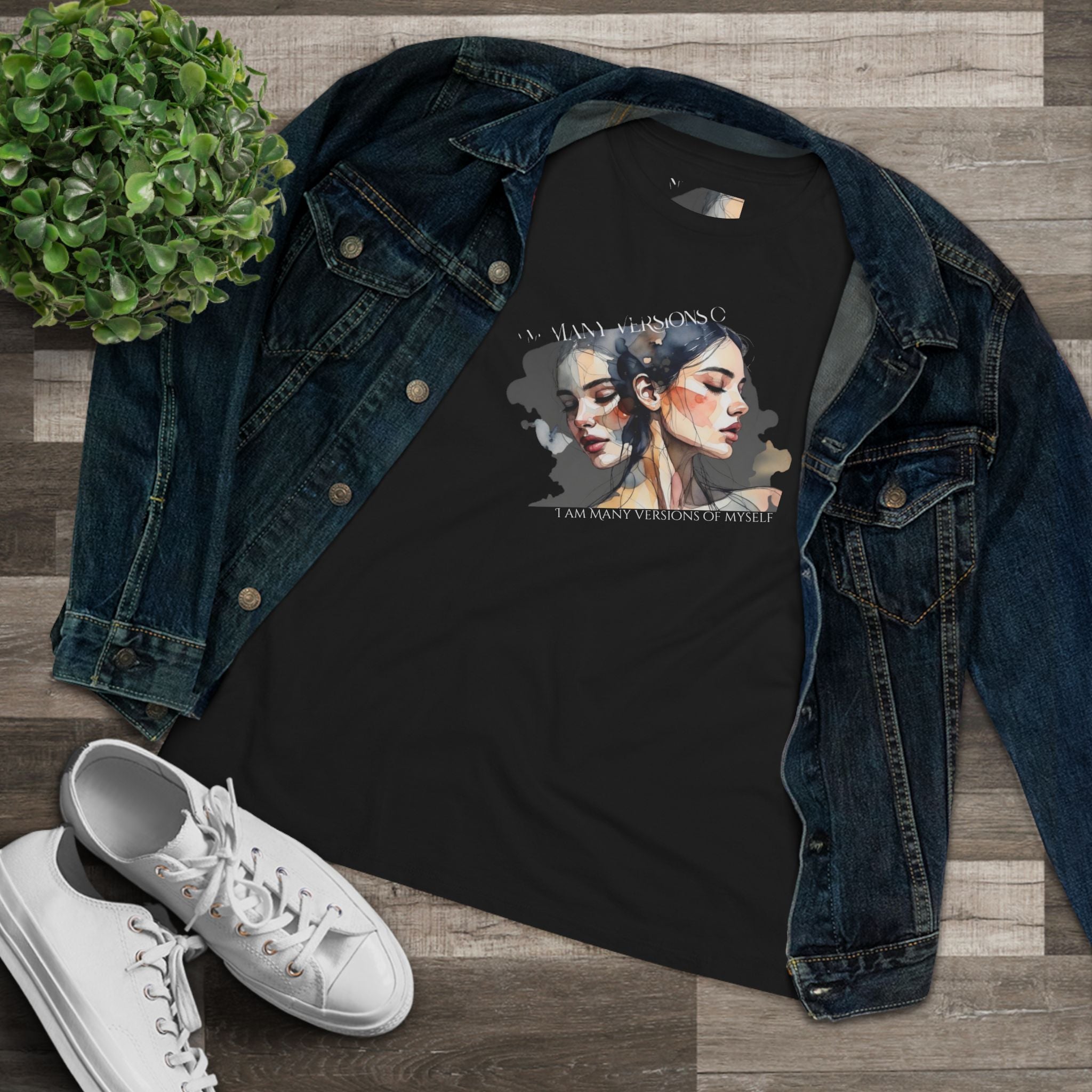 Women's Portrait Art Tee — Watercolor Dual-Face Graphic Cotton Shirt 