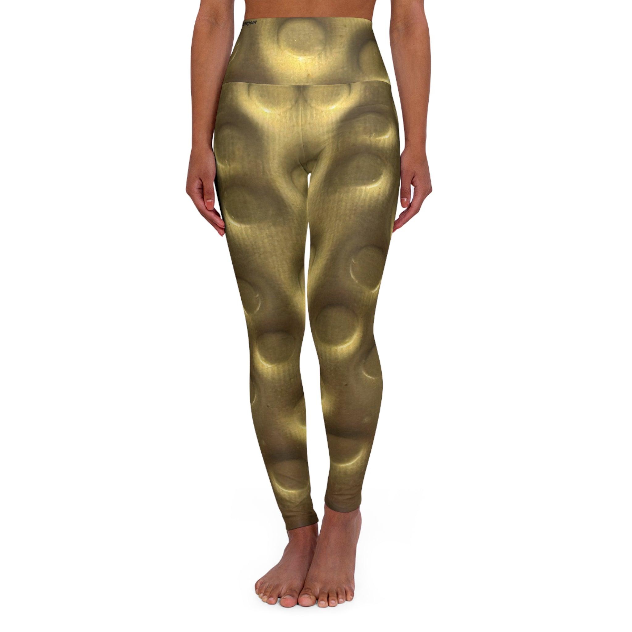 Gold Metallic Bubble Shaping High-Waist Yoga Leggings