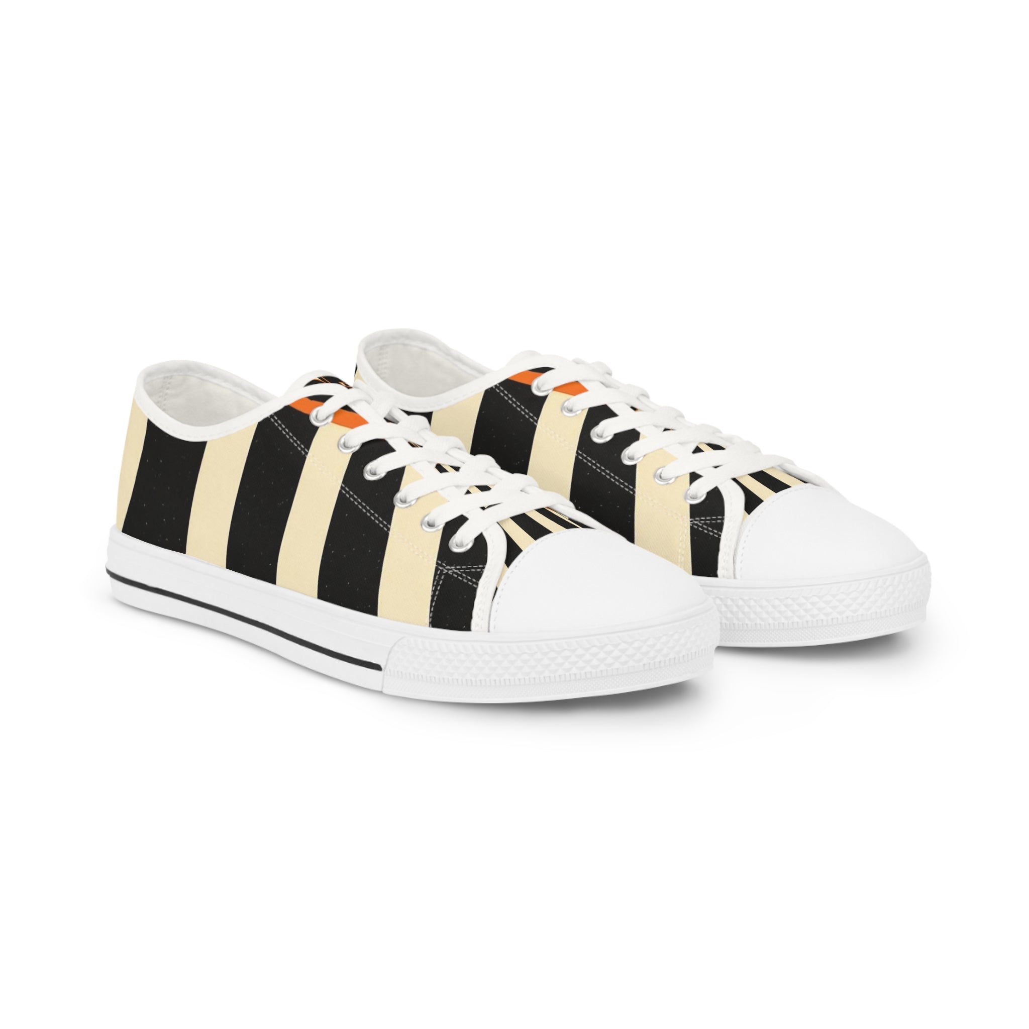 Solution Striped Low Top Sneakers — Black & Cream Retro Athletic Shoes