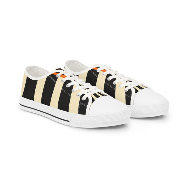 Solution Striped Low Top Sneakers Black & Cream Retro Athletic Shoes