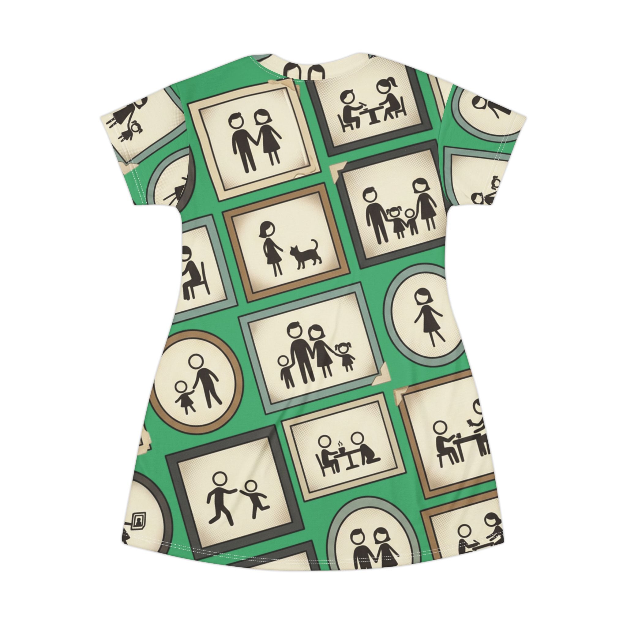 Family Icons All-Over Print T-Shirt Dress — Retro Frames Pattern