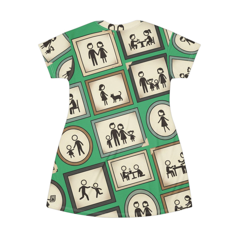 Family Icons All-Over Print T-Shirt Dress — Retro Frames Pattern