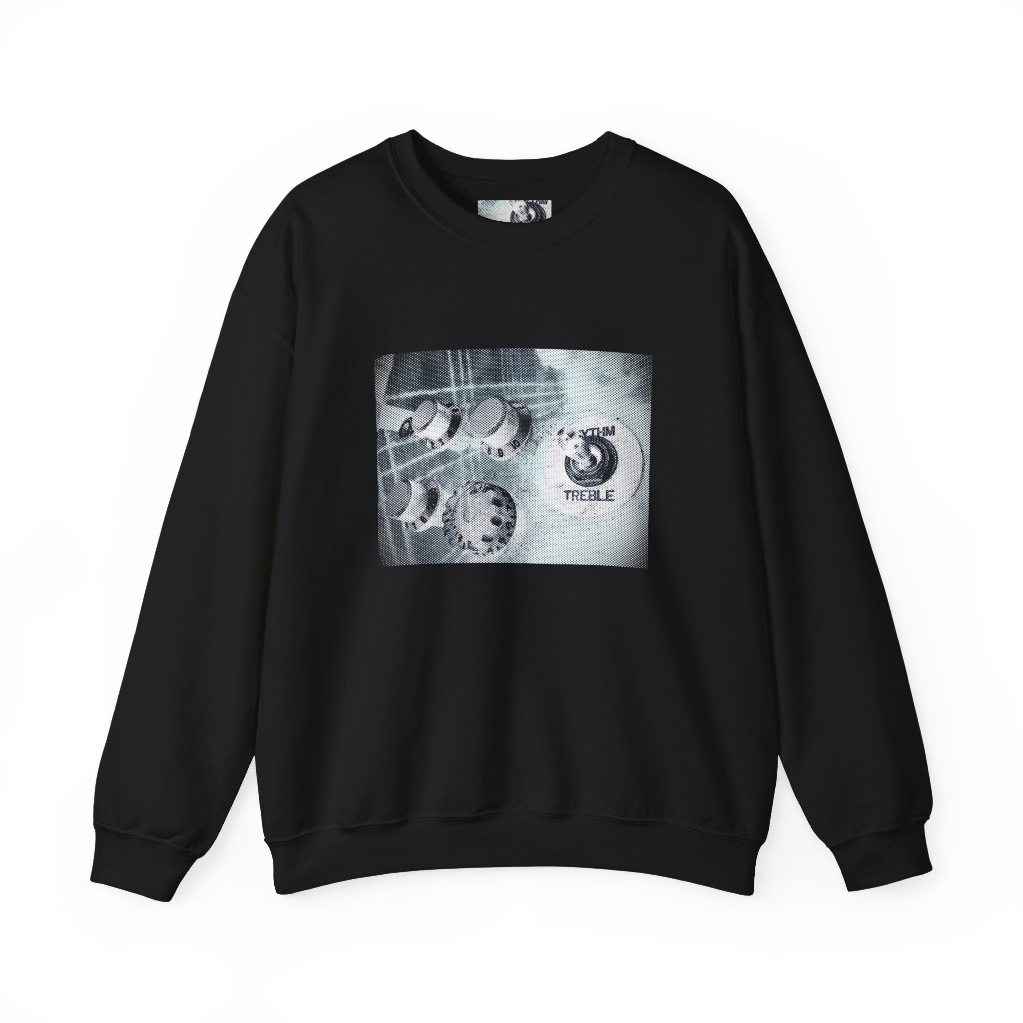Treble guitar crewneck, worn casual styling