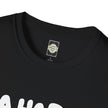 Black cotton t-shirt with bold white lettering and Catch Phrase Poet neck label
