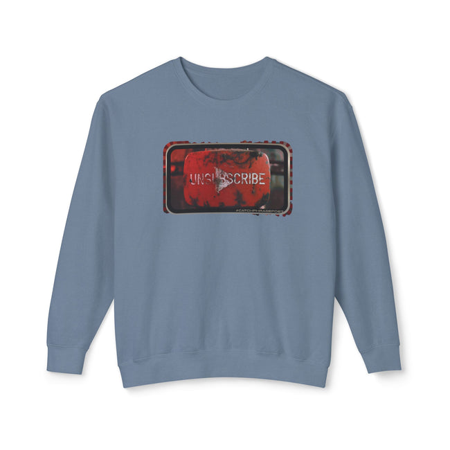 Unsubscribe Distressed Premium Crewneck Sweatshirt — Red 'Unsubscribe' Quote