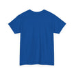 Plain blue short sleeve t-shirt, back view, basic crew neck cotton tee