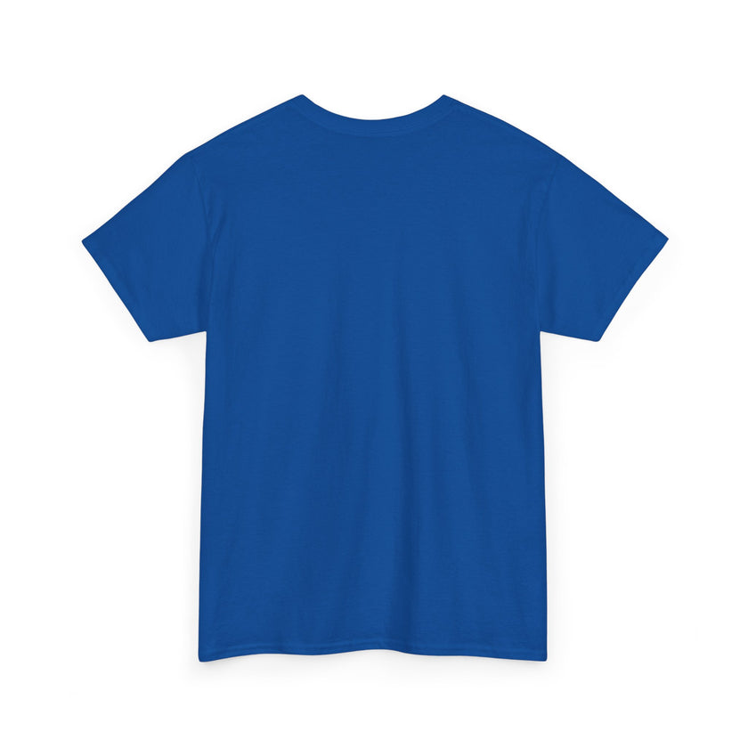 Plain blue short sleeve t-shirt, back view, basic crew neck cotton tee
