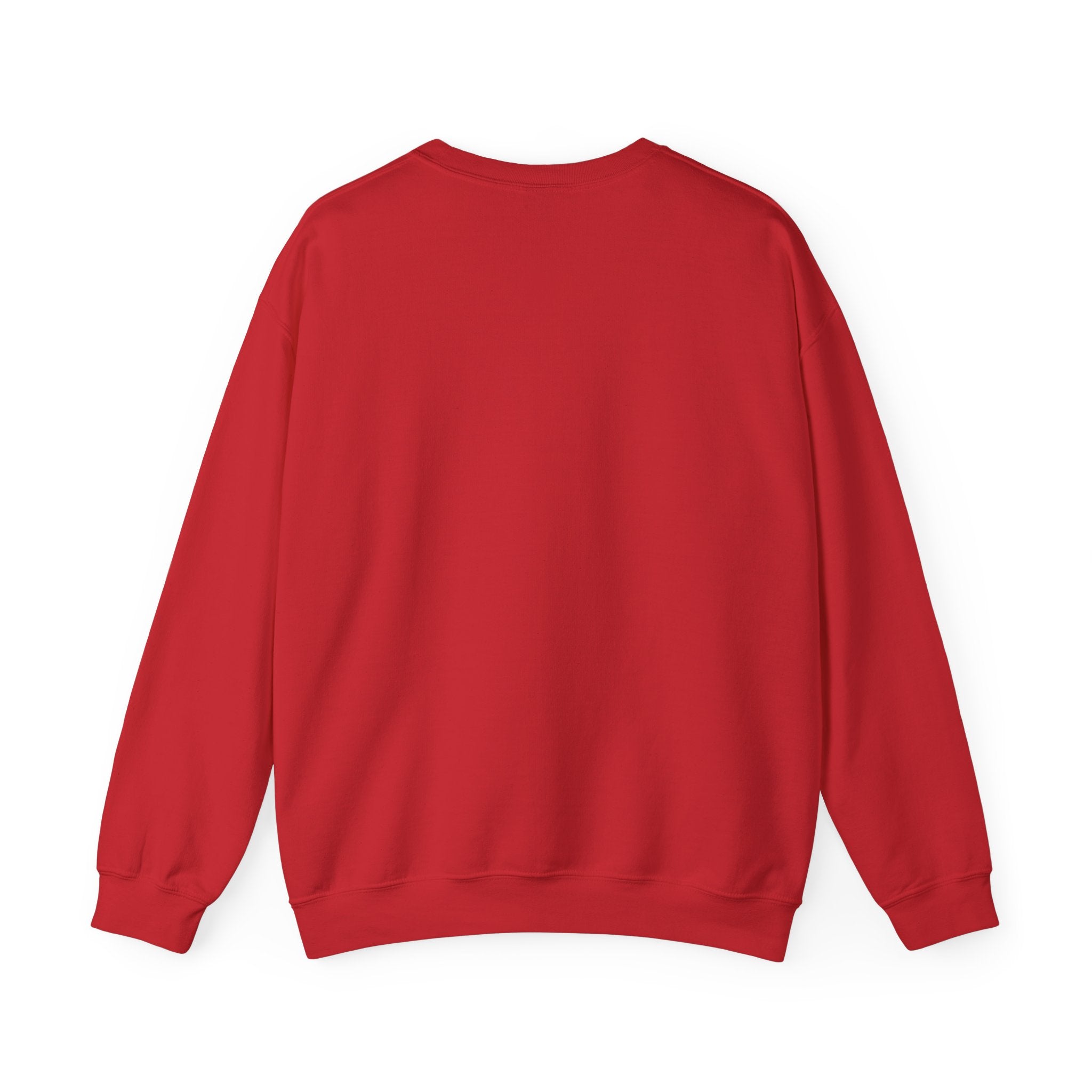 Plain red crewneck sweatshirt, back view, casual unisex clothing