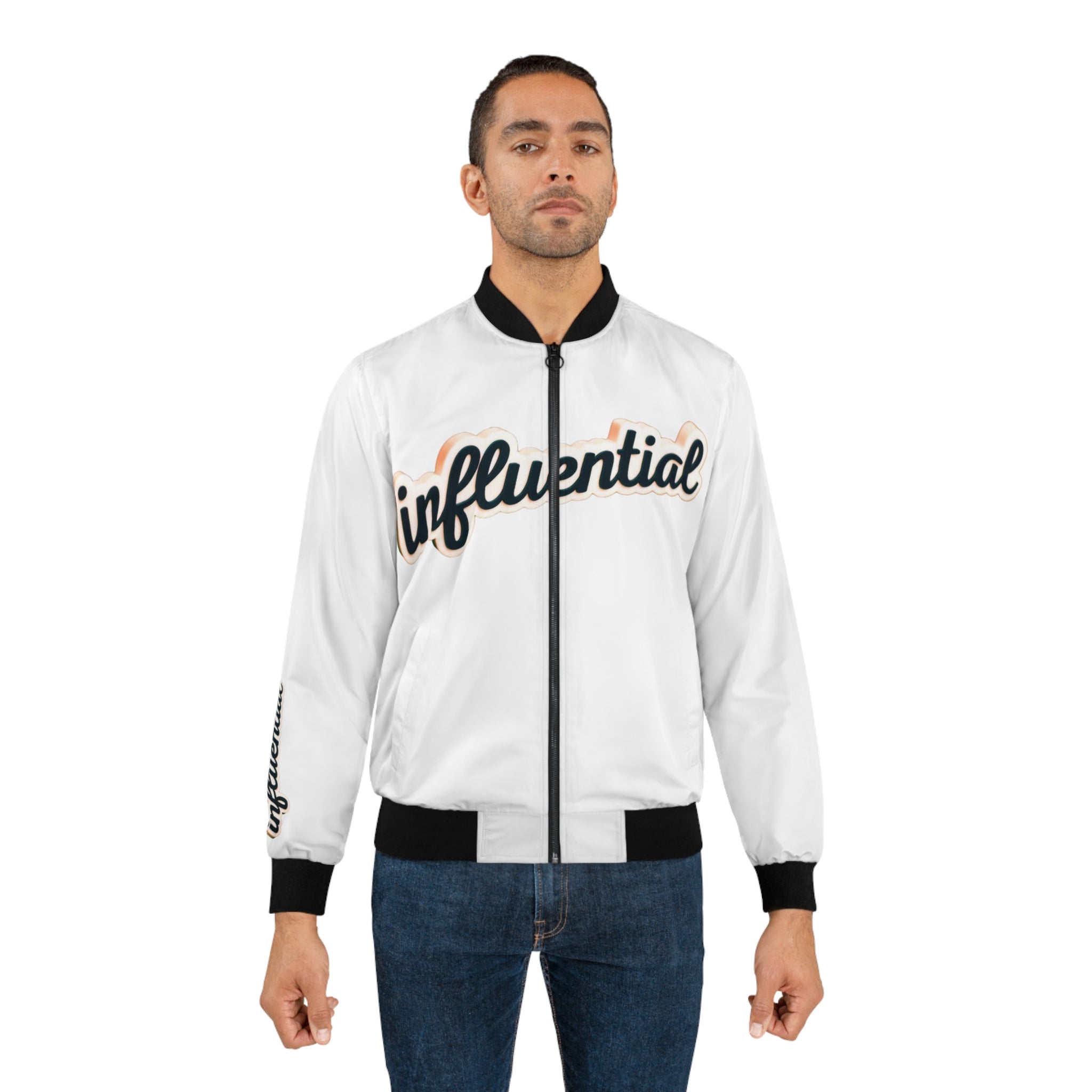 Be About It Script Bomber Jacket — Men's Influential All Over Print Bomber