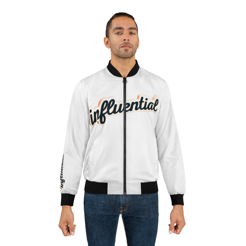 Be About It Script Bomber Jacket — Men's Influential All Over Print Bomber