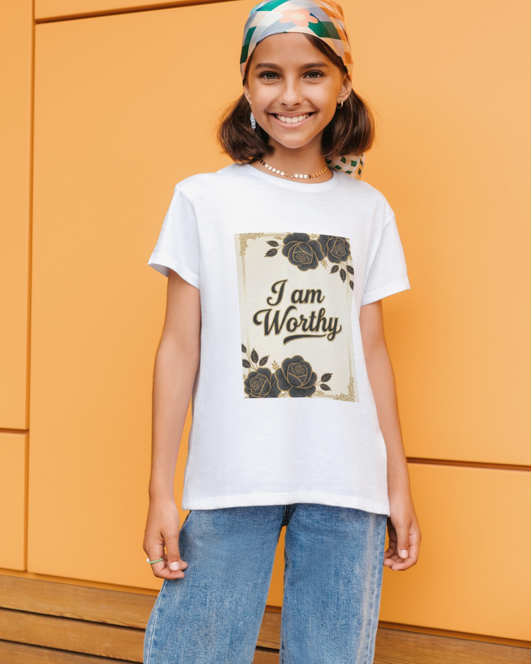 Floral Women's Tee: I am Worthy, Self-Love Gift